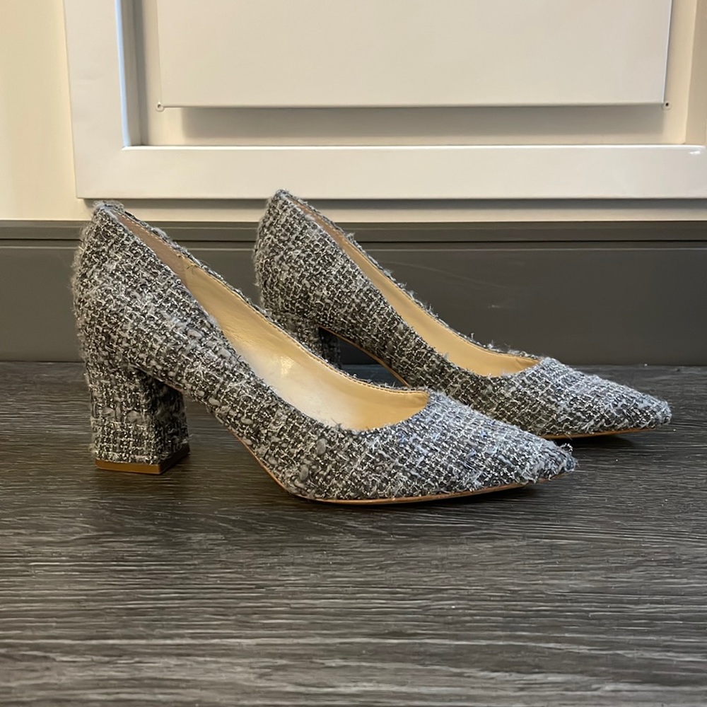 Marc Fisher Zala Block Pump in Silver Tweed